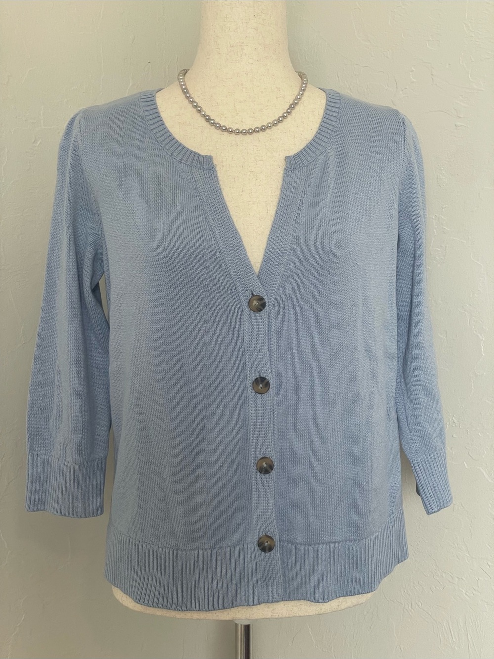 J. Jill Dusty Blue Cardigan Sweater Size Small Cotton Blend 3/4 Sleeves